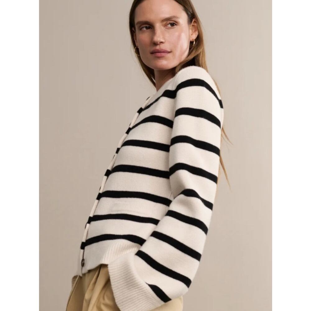Jenni Kayne Cooper Cardigan in Ivory/Black Stripe NWT XS - Picture 7 of 8